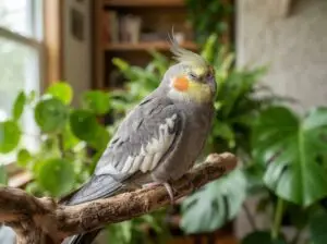 Cockatiel resting safely in a cool shaded area indoors